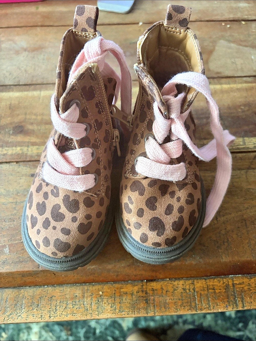 Cat & Jack Amaya Leopard Combat Boots Brown & Pink